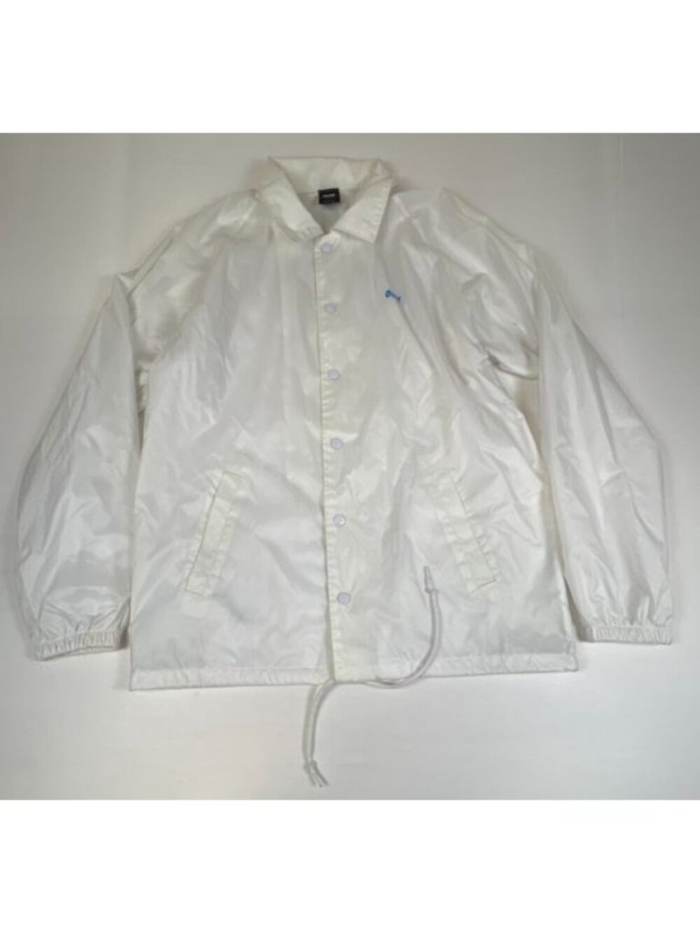 Obey Mens L White Coaches Jacket Snap Button Windbreaker Lightweight Logo